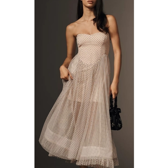 Anthropologie Dresses & Skirts - Anthropologie Maeve Strapless Polka Dot Tulle Midi Dress